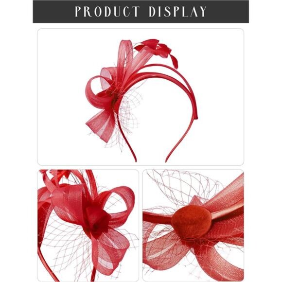 Fascinators Headband with Feather, Red main image 3
